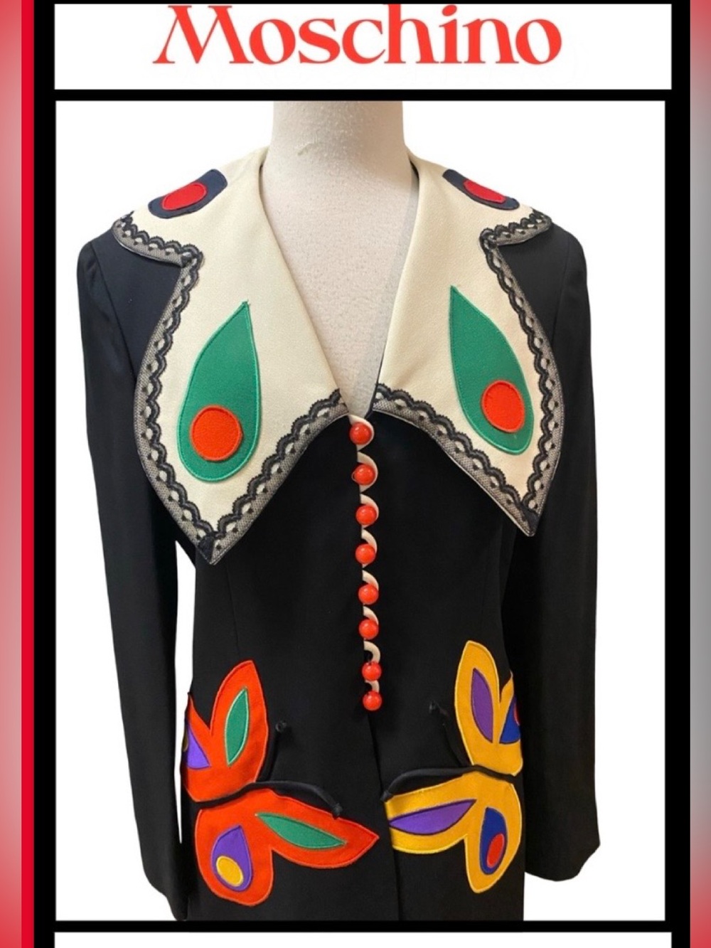 MOSCHINO Cheap & Chic Italy Black Butterfly Jacket Sz 46/12 ( fits like a 10) - Picture 4 of 10